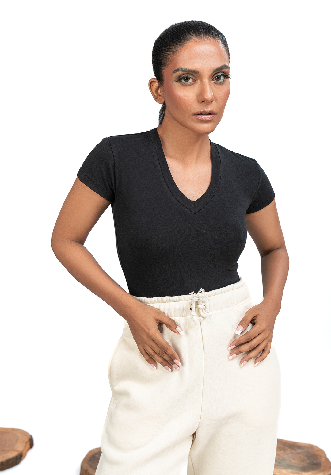 Black Capped Sleeves Bodysuit