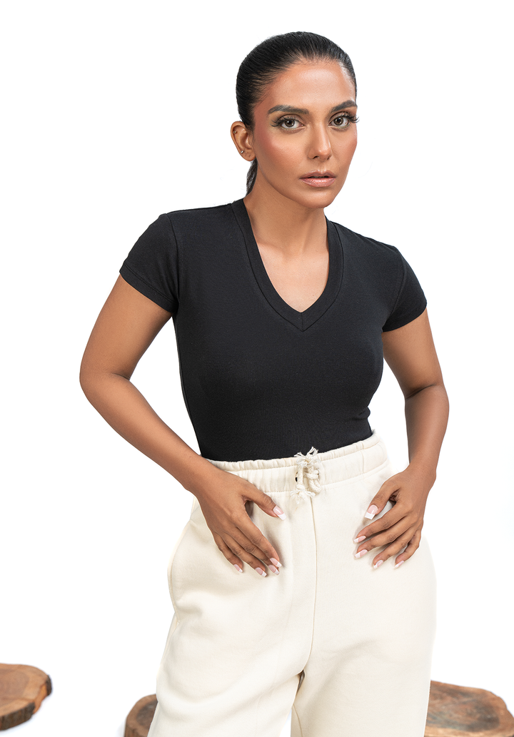 Black Capped Sleeves Bodysuit