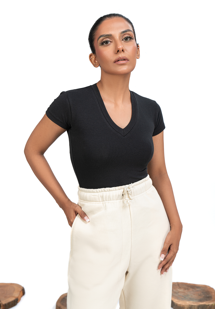 Black Capped Sleeves Bodysuit
