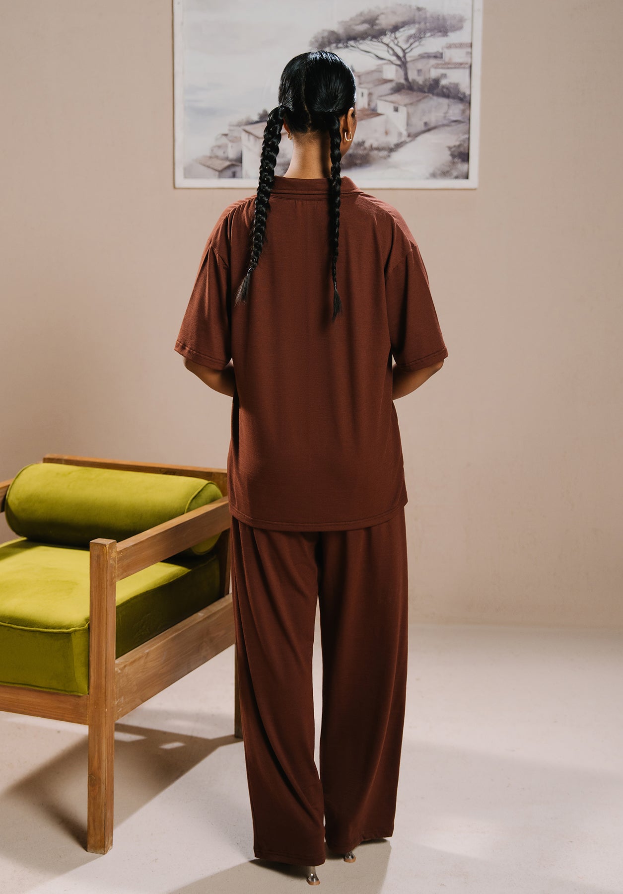 Brown V Neck Cord Set