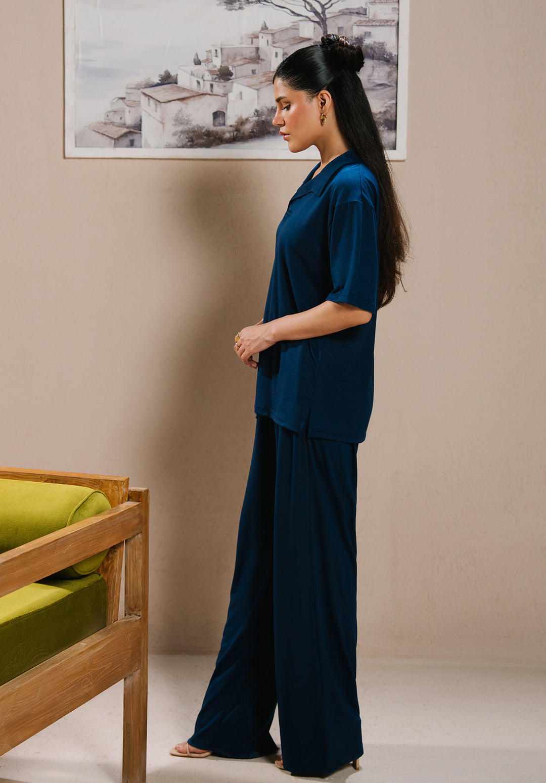 Blue V Neck Cord Set