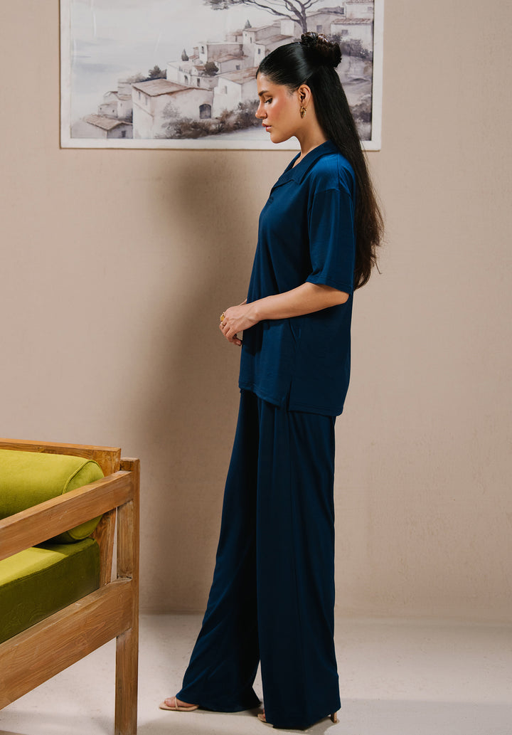 Blue V Neck Cord Set