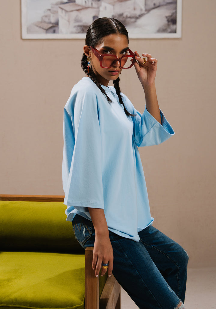 Sky Blue Drop Shoulder Tshirt Women