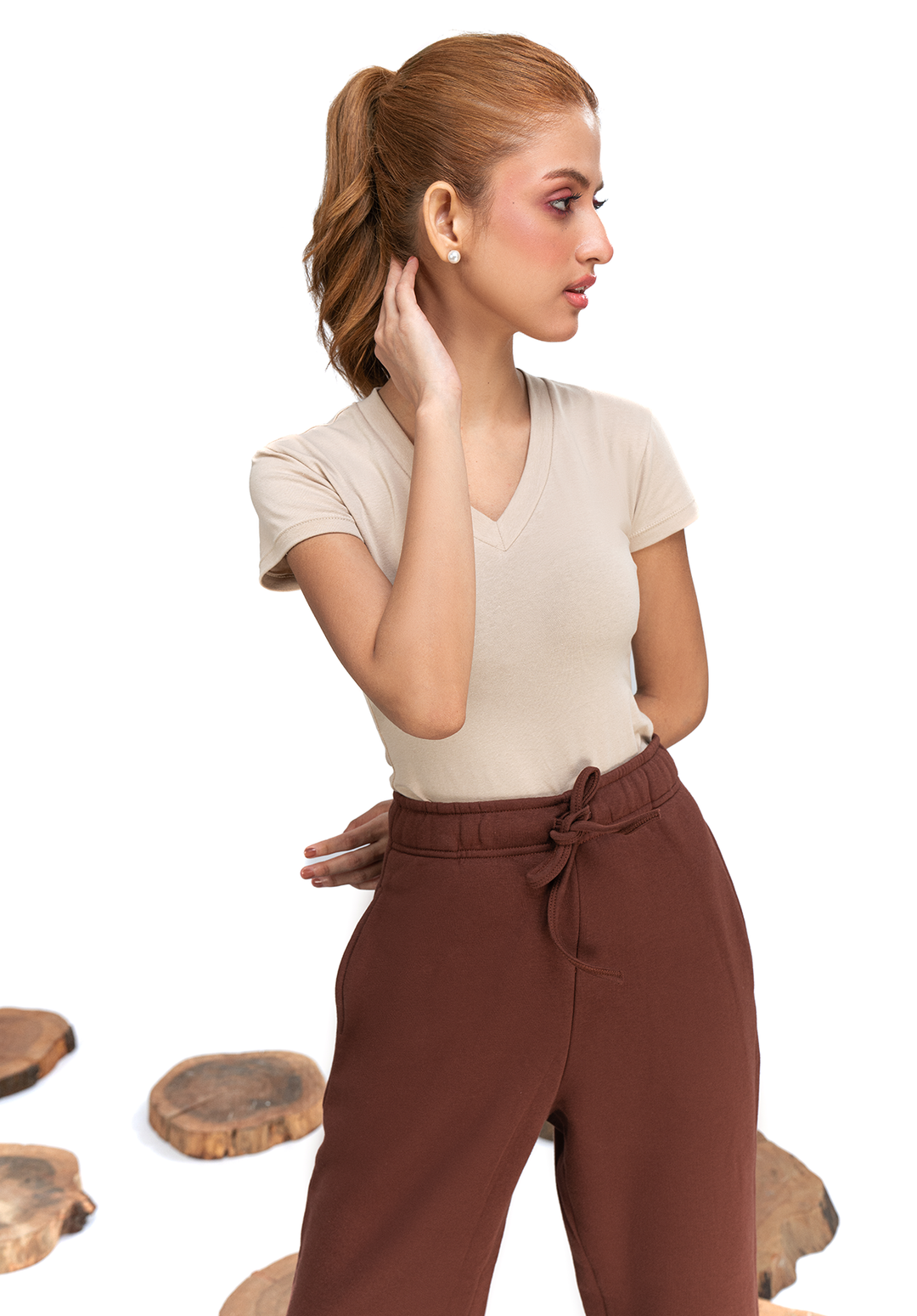Beige Capped Sleeves Bodysuit