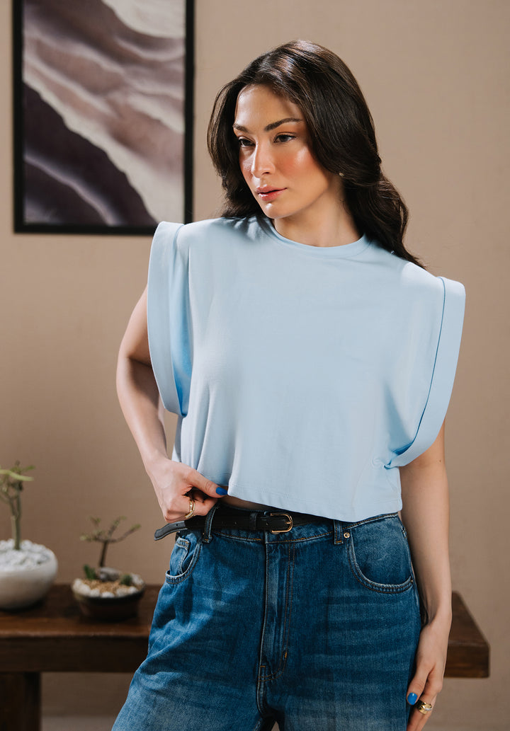 Sky Blue Sleeveless Crop Top