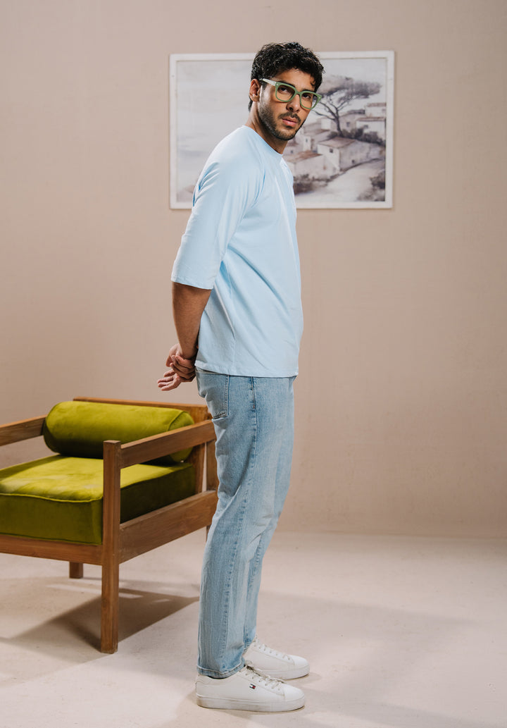 Sky Blue Drop Shoulder Tshirt MEN