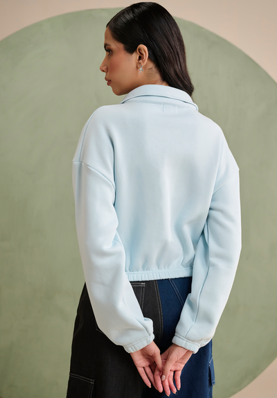 Sky Blue Half zip crop sweatshirt