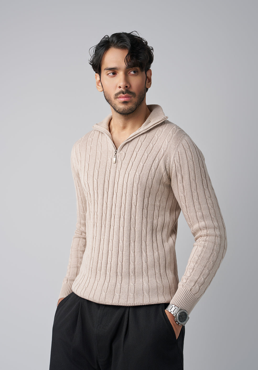 Cable knit half zip sweater