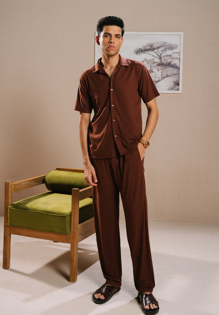 Brown Button Down Co ord Set