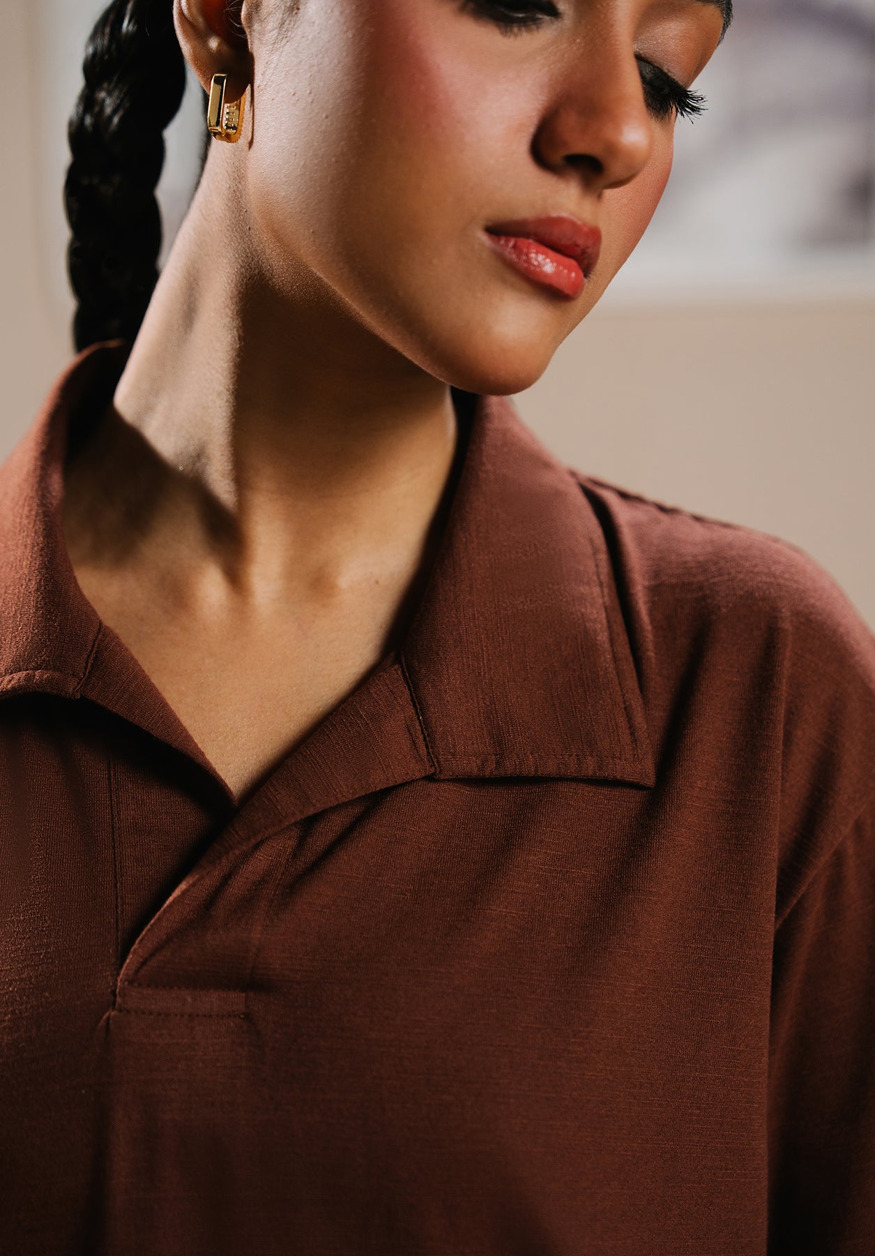 Brown V Neck Cord Set