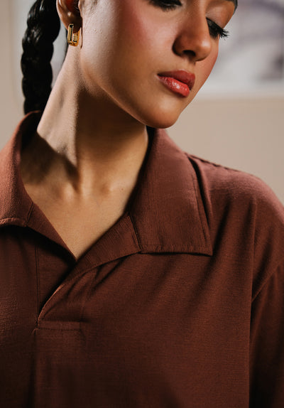 Brown V Neck Cord Set