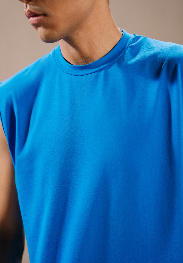 Blue Men Sleeveless Crewneck Tshirt