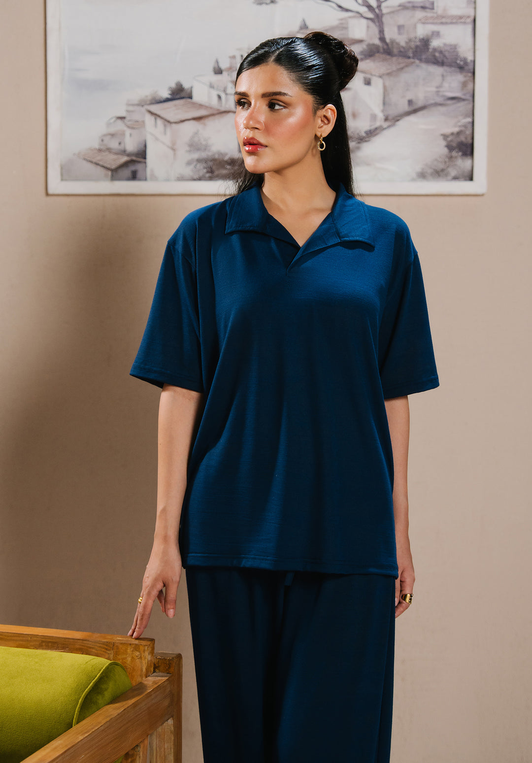 Blue V Neck Cord Set