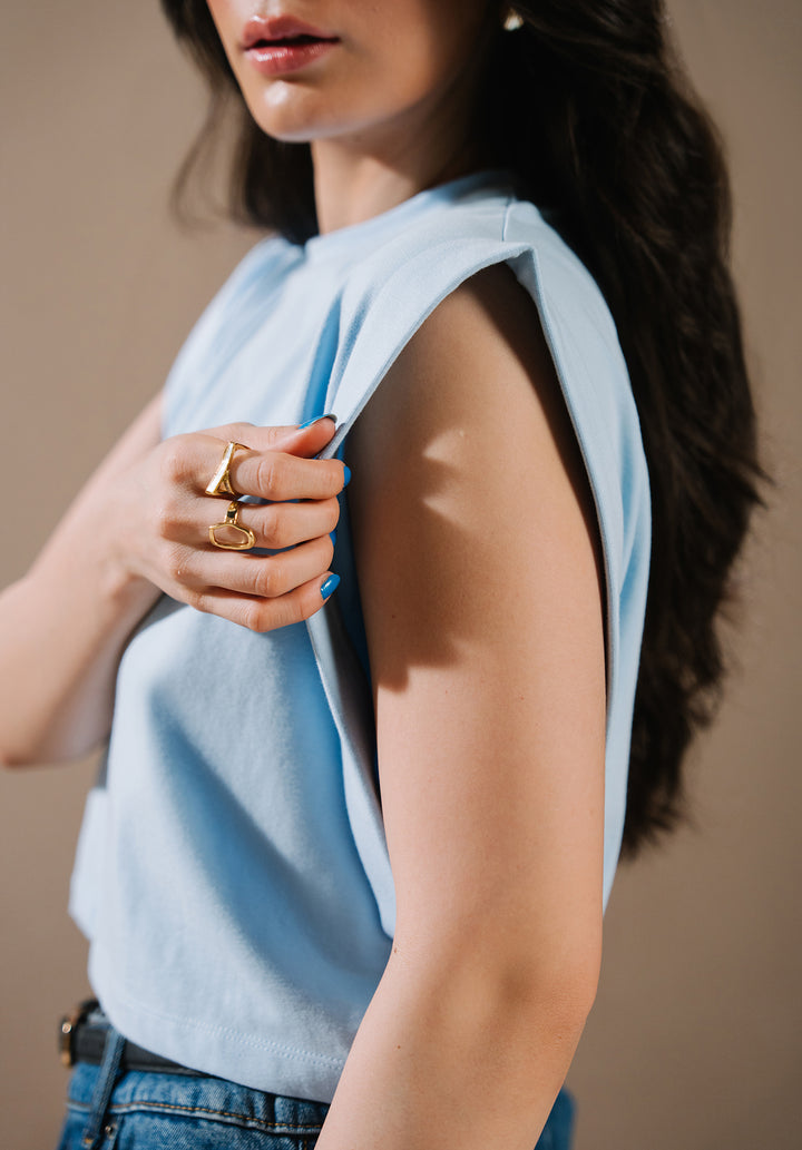 Sky Blue Sleeveless Crop Top
