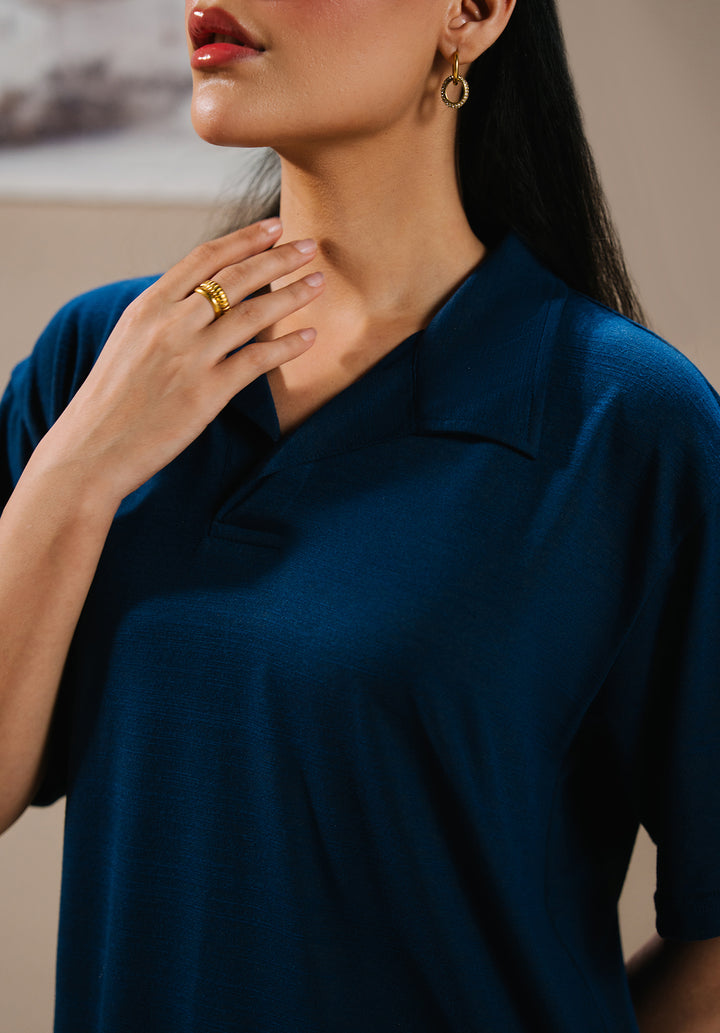 Blue V Neck Cord Set