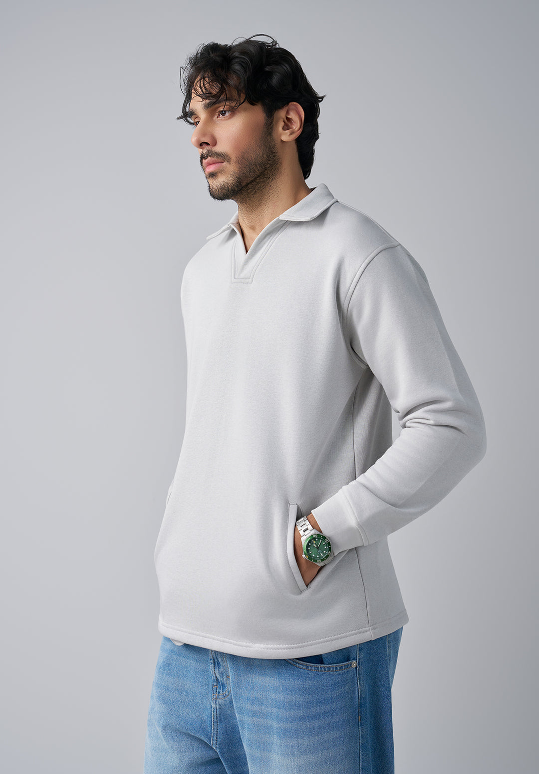 Grey V Collar Sweat Shirt