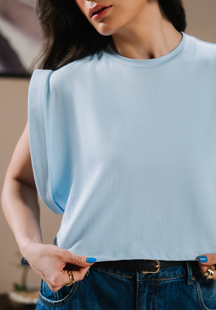 Sky Blue Sleeveless Crop Top