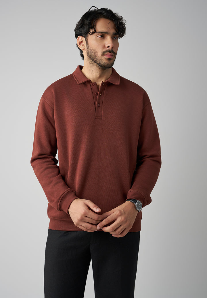 Brown Button Collar Sweat Shirt Men