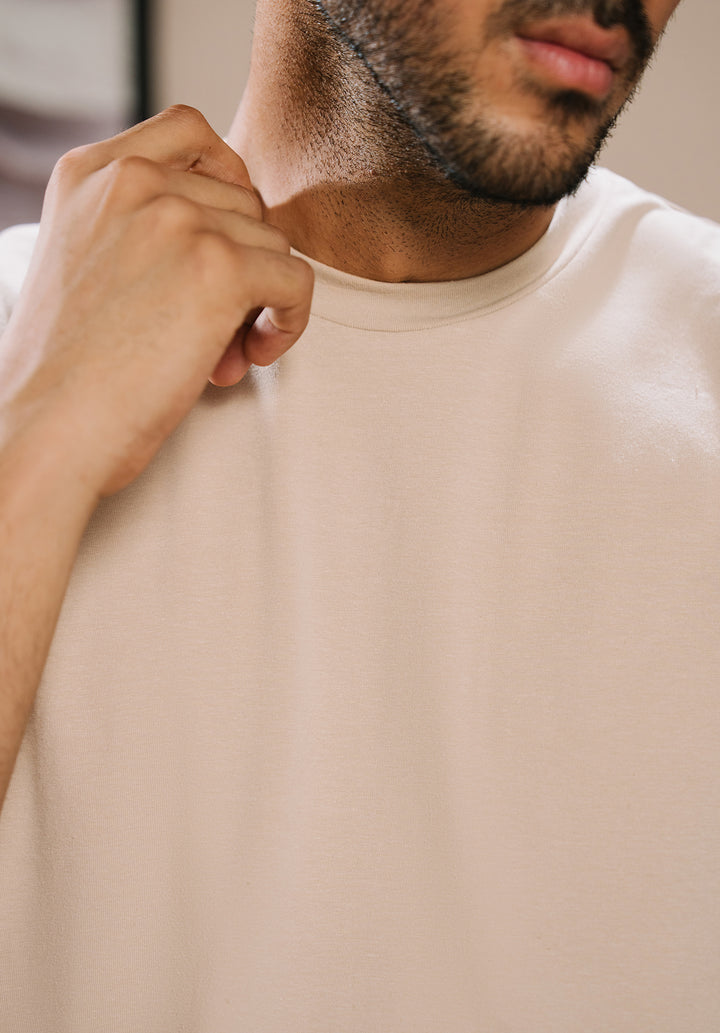 Beige Men Sleeveless Crewneck Tshirt