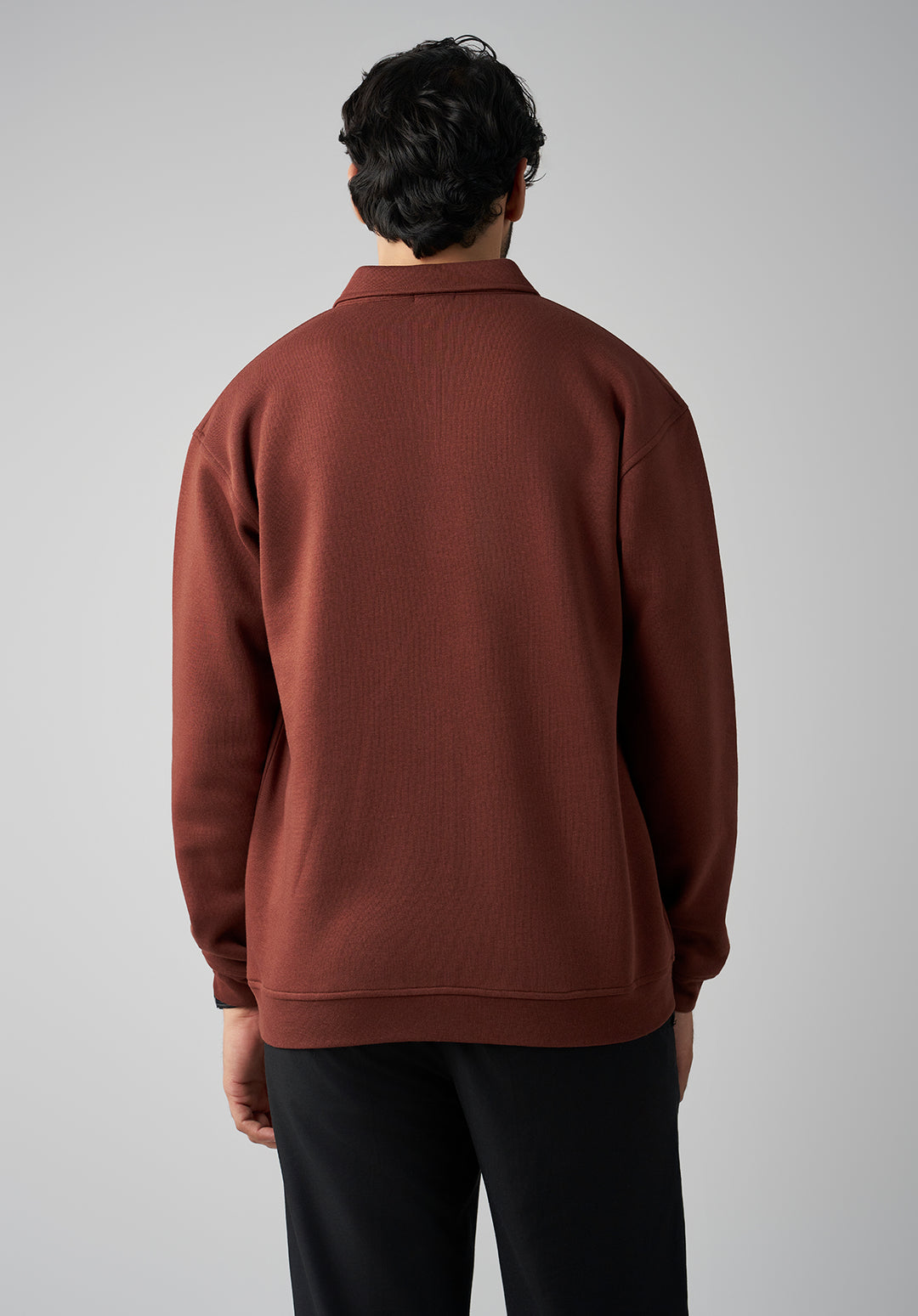 Brown Button Collar Sweat Shirt Men