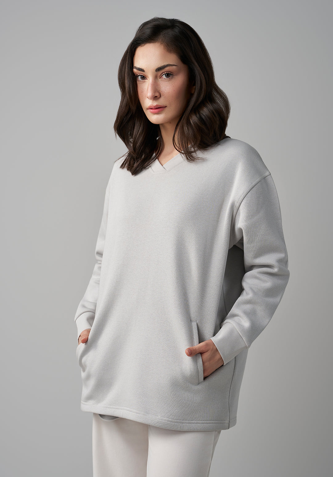 Grey V Neck Sweatshirt