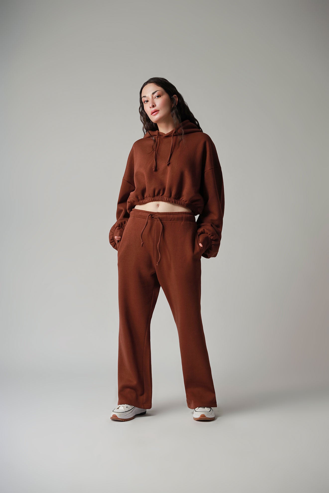 Brown Cropped oversized hoodie