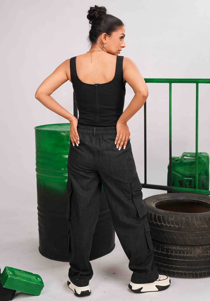 Black Denim Bodysuit