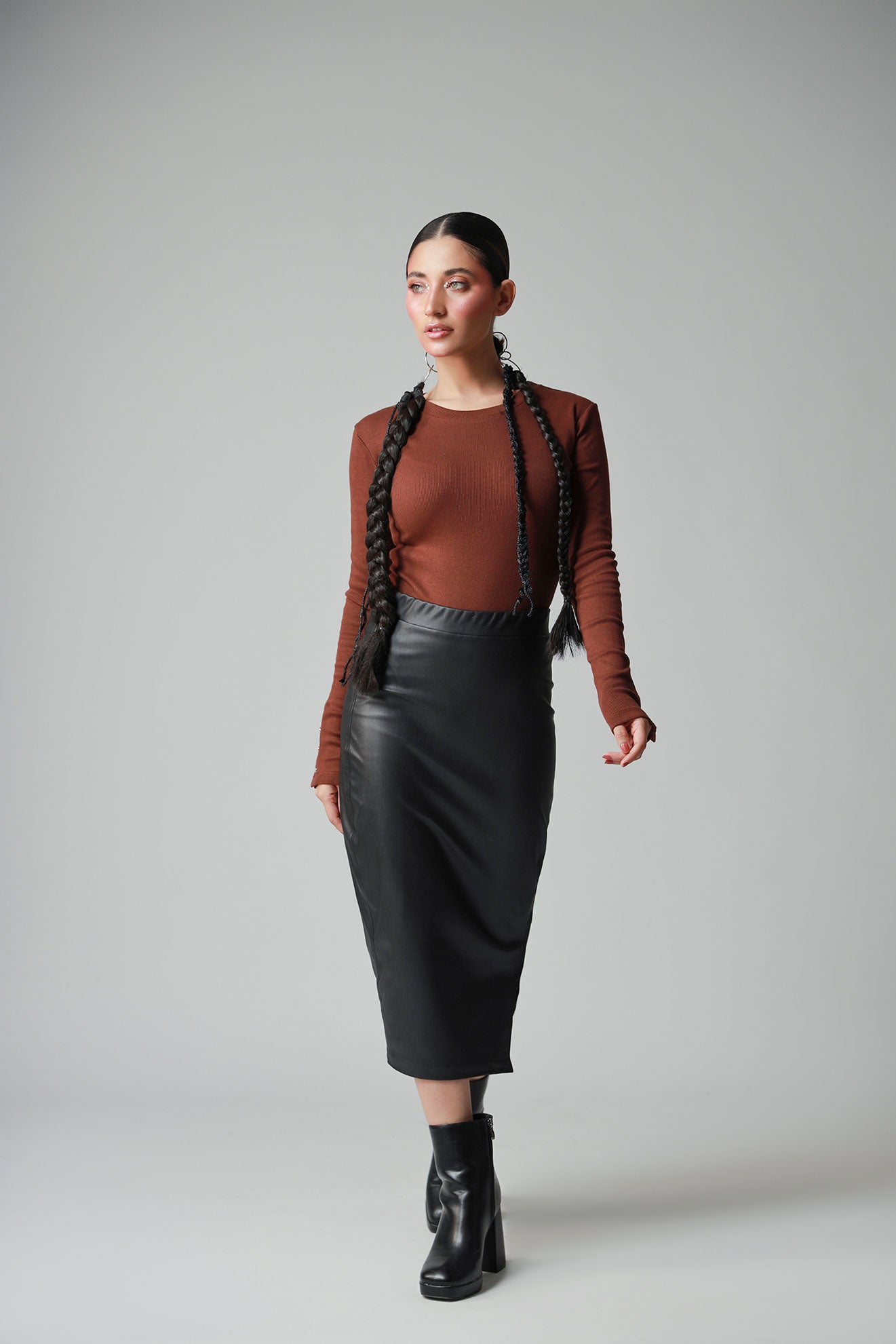 Black Leather Midi Skirt