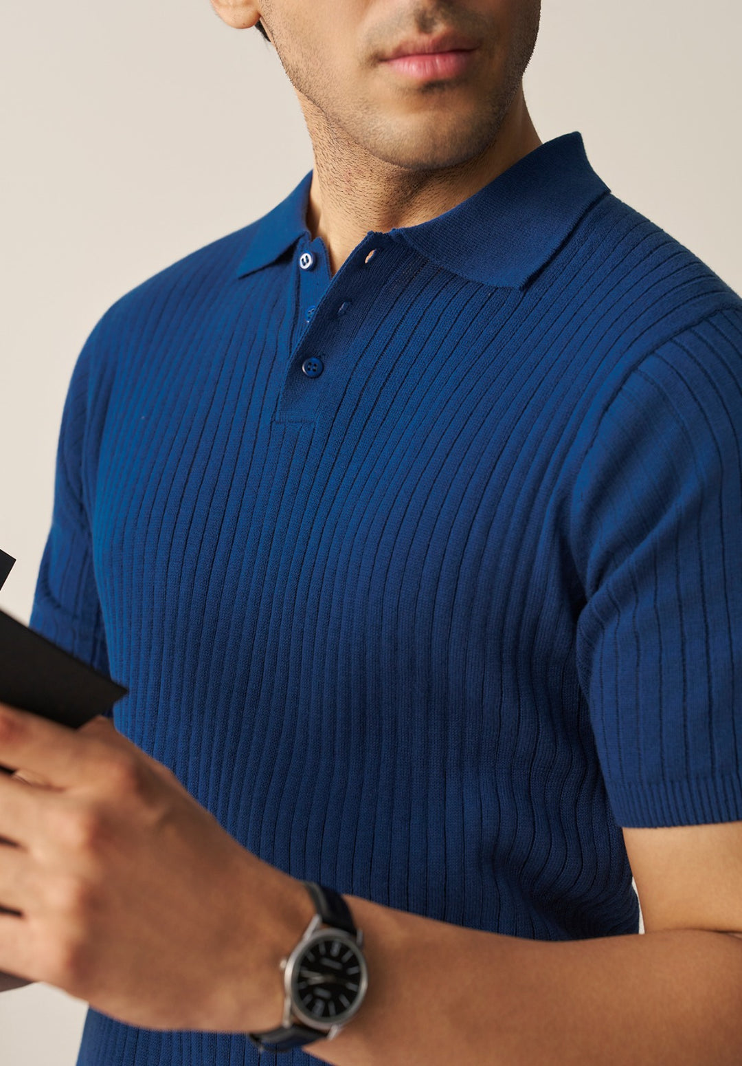 TEXTURED KNITTED POLO SHIRT (YTS-BL)