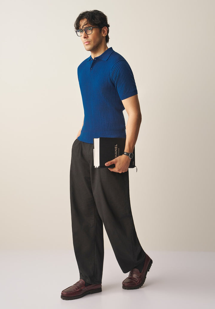 TEXTURED KNITTED POLO SHIRT (YTS-BL)