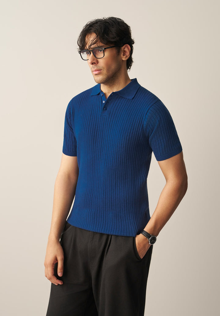 TEXTURED KNITTED POLO SHIRT (YTS-BL)