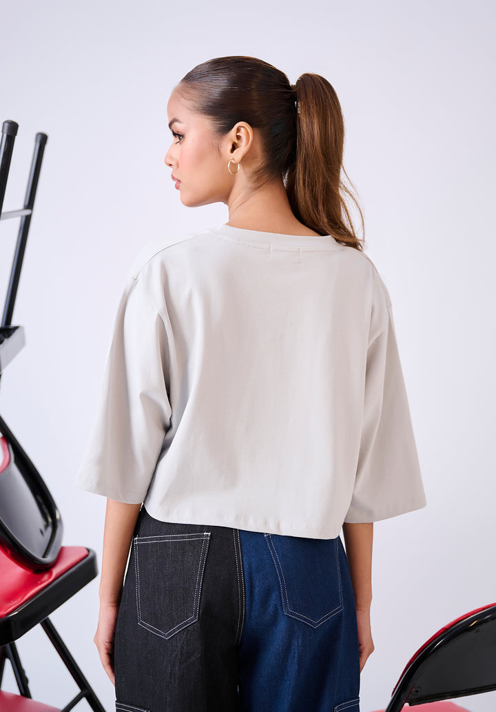 Grey V Neck Oversized Crop Tshirt