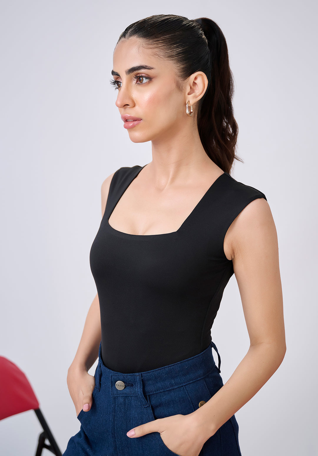 Black shoulder strap bodysuits