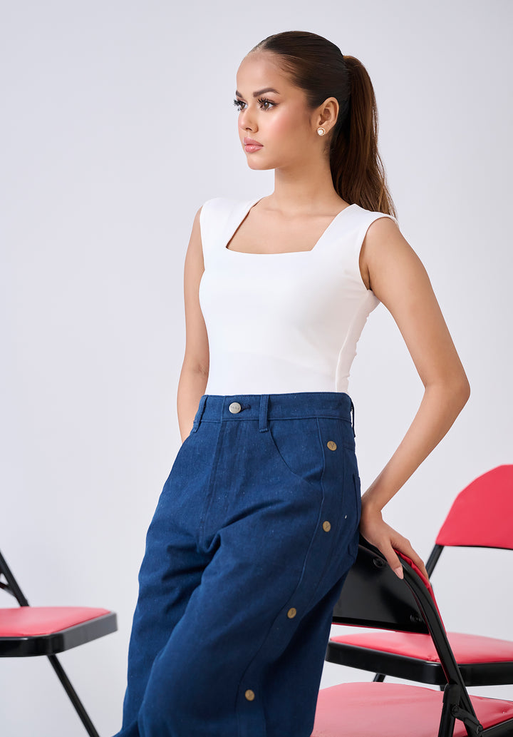White Shoulder Strap Bodysuits