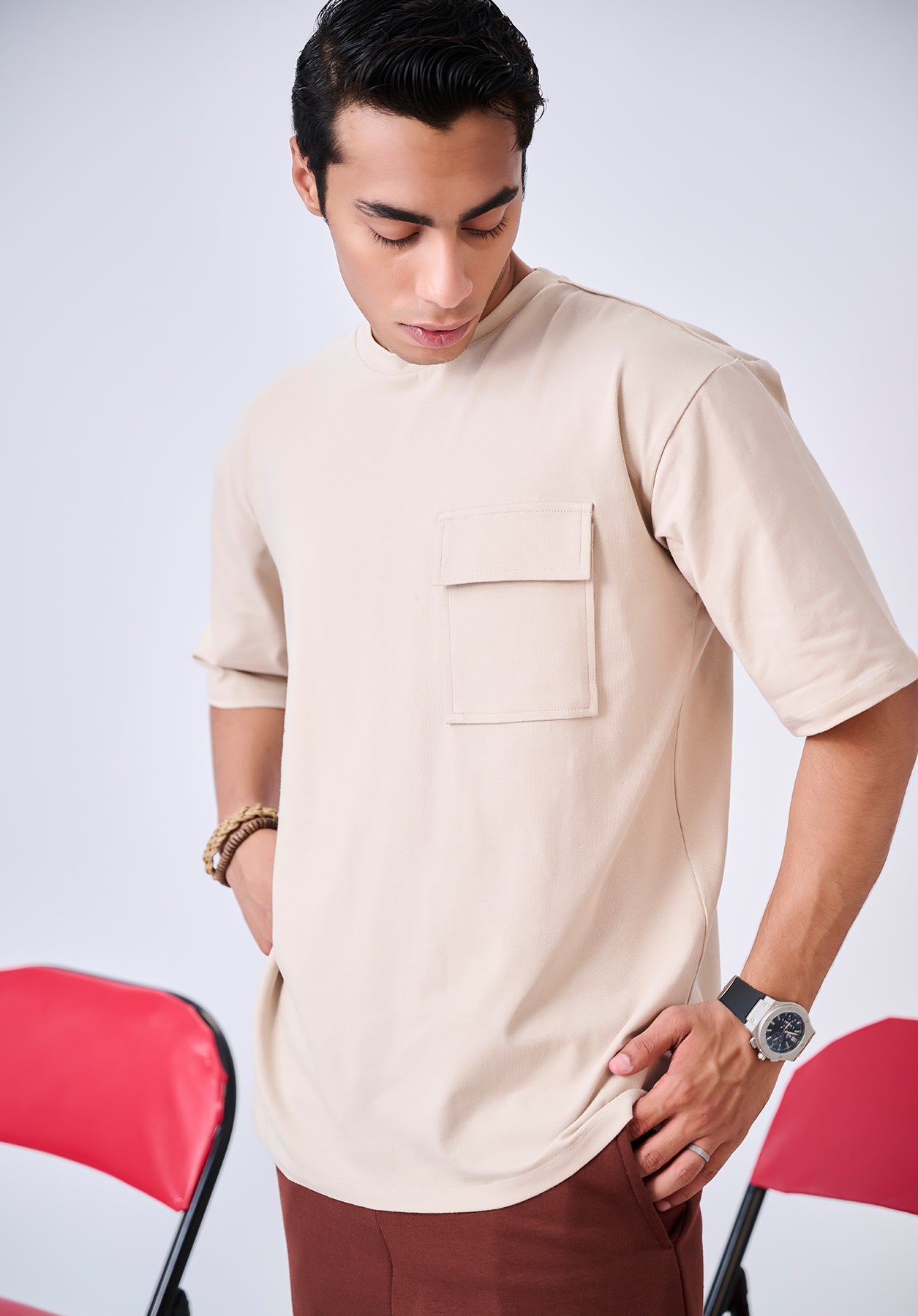 Beige Pocket T Shirt