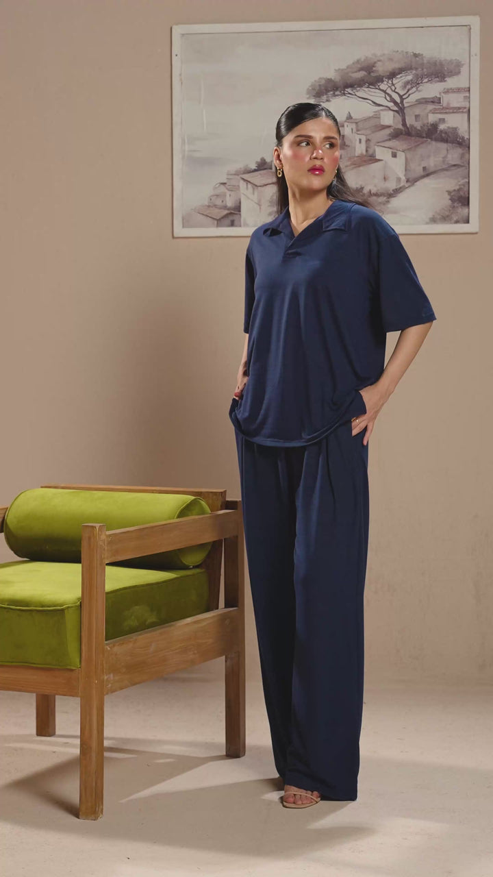 Blue V Neck Cord Set