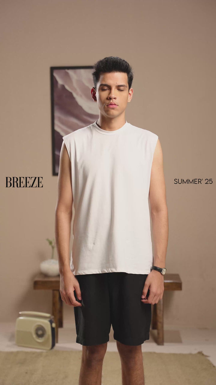 White Men Sleeveless Crewneck Tshirt
