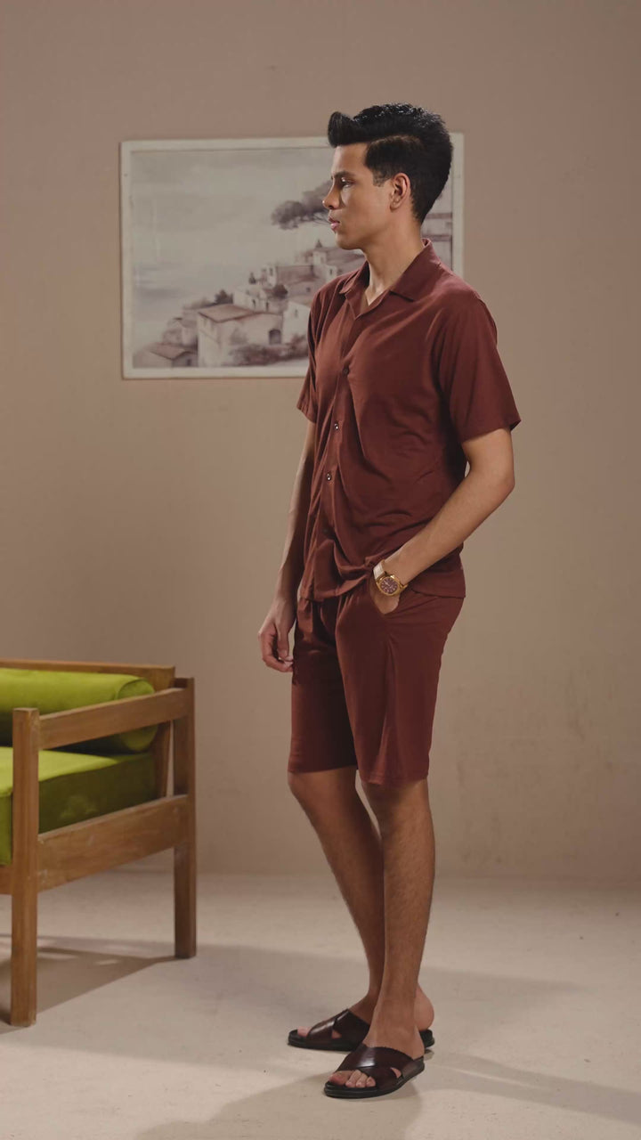 Brown Button Down Co ord Set