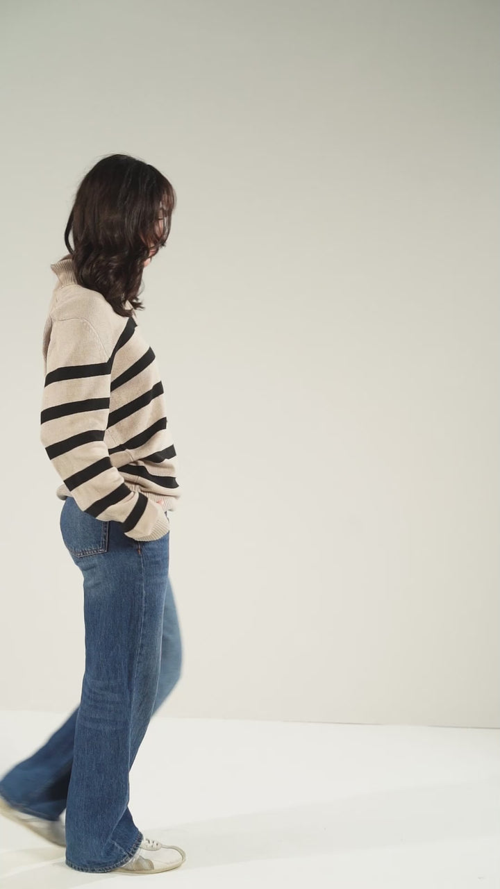 Beige and Black Stripe Knit Sweater Women