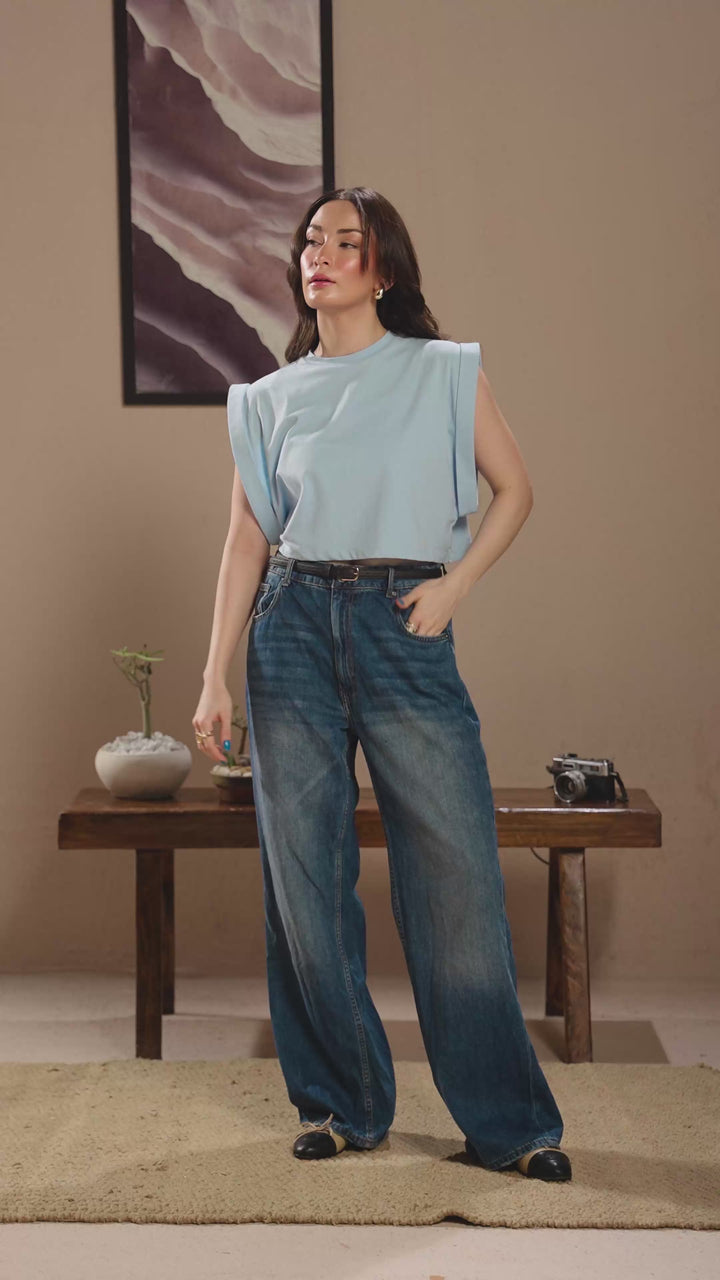 Sky Blue Sleeveless Crop Top