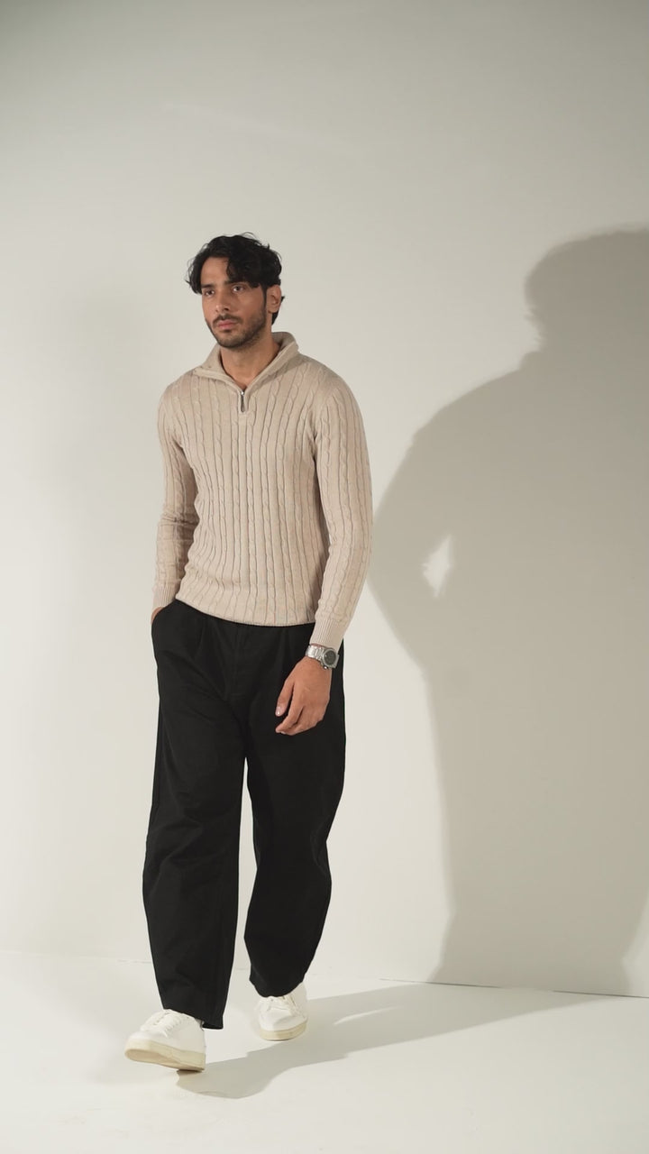 Cable knit half zip sweater
