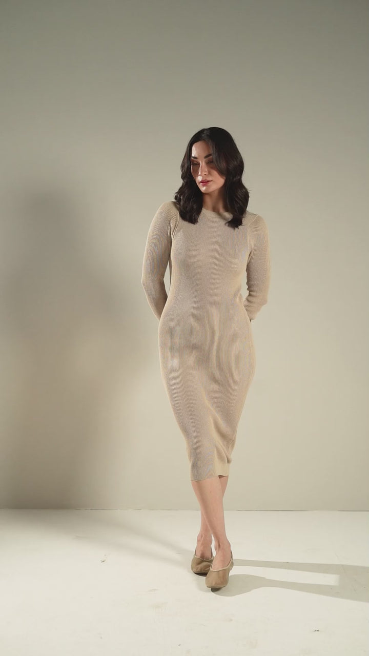 Beige Crewneck Maxi dress