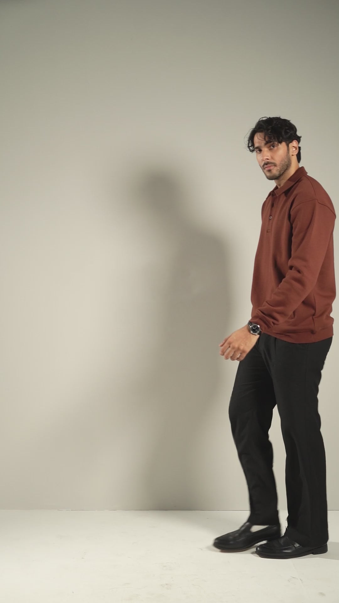 Brown Button Collar Sweat Shirt Men