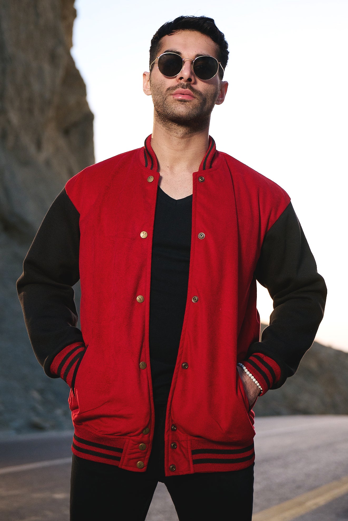 UNISEX VARSITY JACKET RED/BLACK – yarathestore
