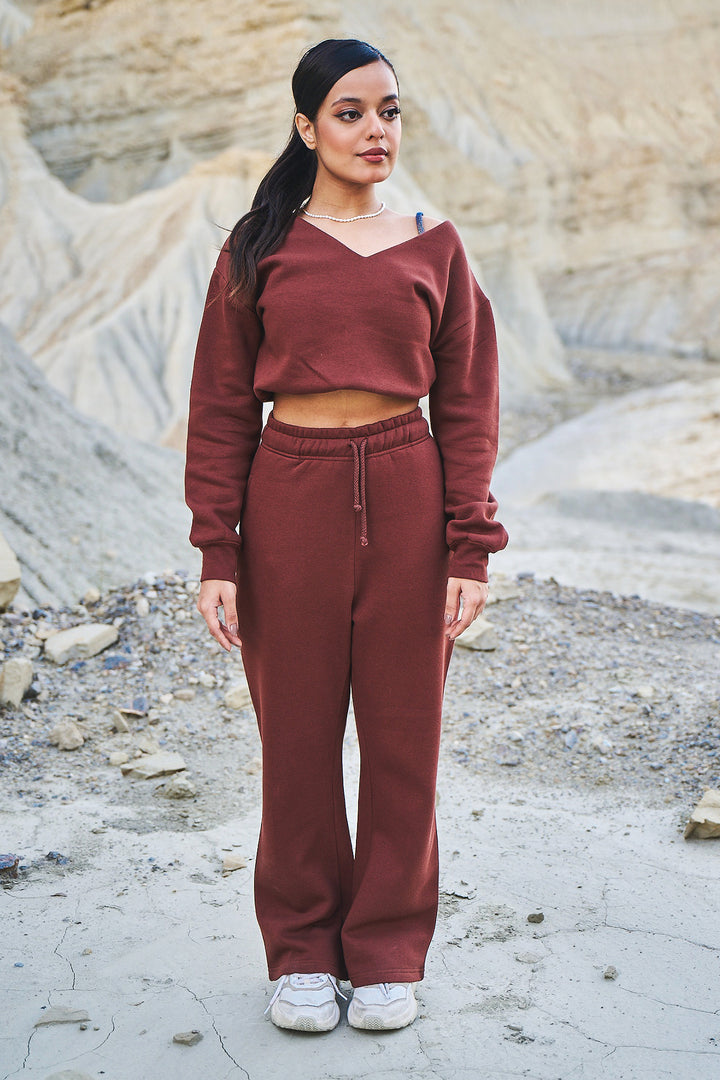 CO ORD SET V-SHAPE BROWN