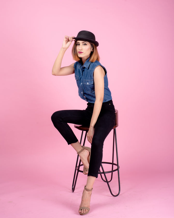 Button Down Crop Denim Shirt